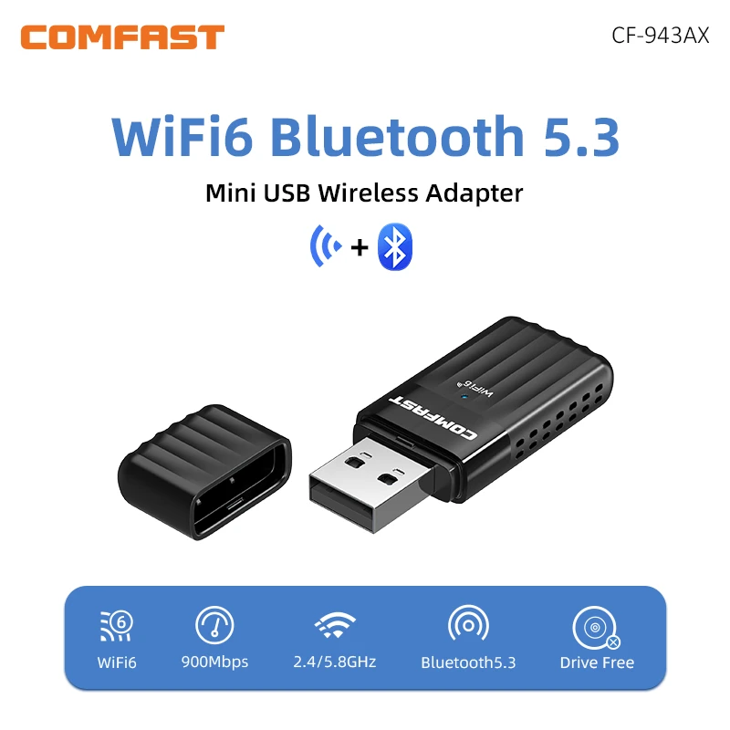 

Comfast 900Mbps Bluetooth WiFi 6 USB Adapter AX900 BT5.3 2.4G/5Ghz Wireless Adaptador Free Drive Wi-fi Receiver for PC Win 10/11