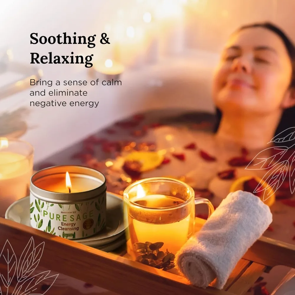 Pure White Sage Soy Candle - 6 Oz, 35-Hour Burn, Organic & Natural for Cleansing & Calm view 4