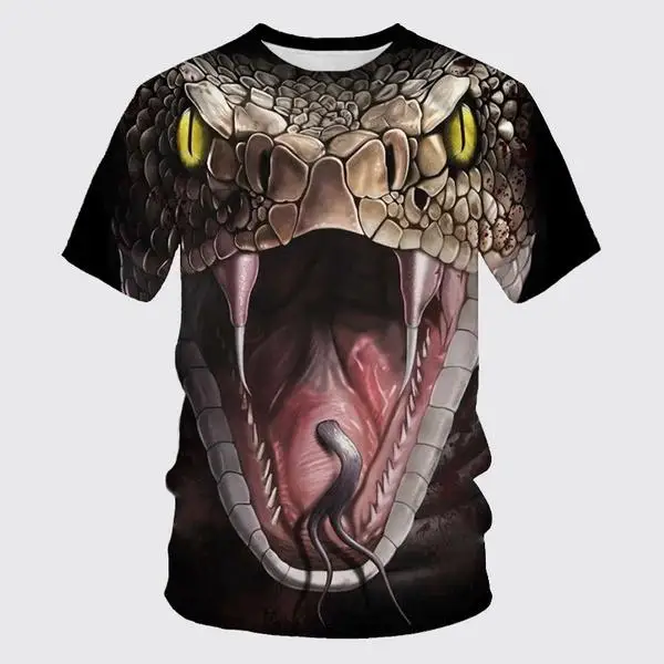 New Summer Horror Creepy Snake 3d Printing Men\'s Women\'s Children\'s Domineering T-shirt Fun Cobra Breathable Light Sports