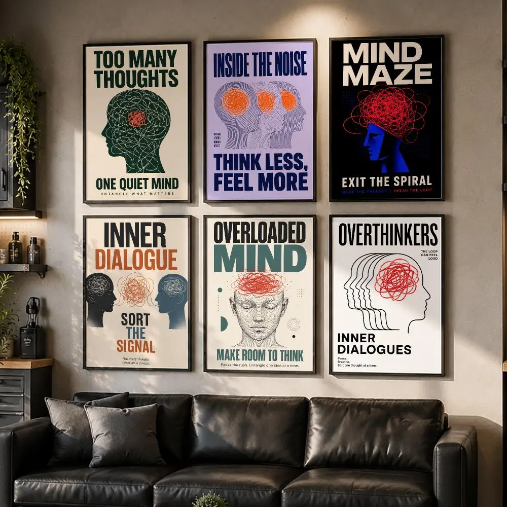 Overthinking Mind Wellness Poster Wall Decor Self-Adhesive Aesthetic Modern Vibe Stylish Gift Friends Living Room Bedroom