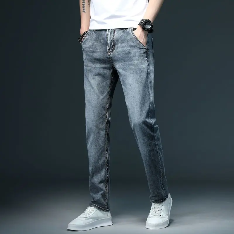 

Korean Climate Lot Pants Autumn 2026 New High-end Elastic Jeans Men's Straight Slim-Fit Casual Slant Pocket Versatile Trousers