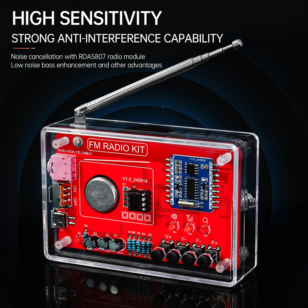 DIY FM Radio Electronic Kit 87-108MHZ Adjustable IC RDA5807 with LED Digital Display DIY Soldering Kit 3W Speaker Dual Power