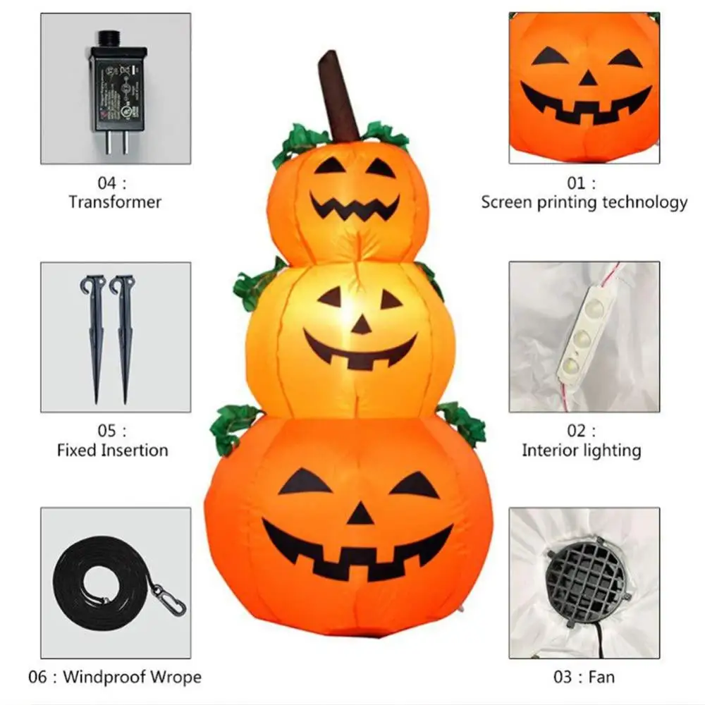 4/1.2M Halloween Inflatable Pumpkin with LED Rotating Light Horror Home Garden Yard Decorations Haunted House Props