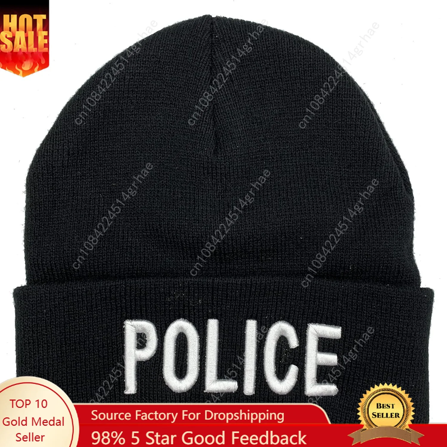 

Black Duck Brand 9" Embroidered Police Cuffed Beanie/Skull Cap