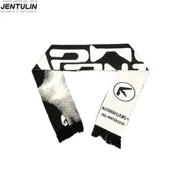 Y2K Aphex Twin creative hip-hop knit scarves warm Pullover oversize men's Streetwear scarves winter scarves apron black tassels