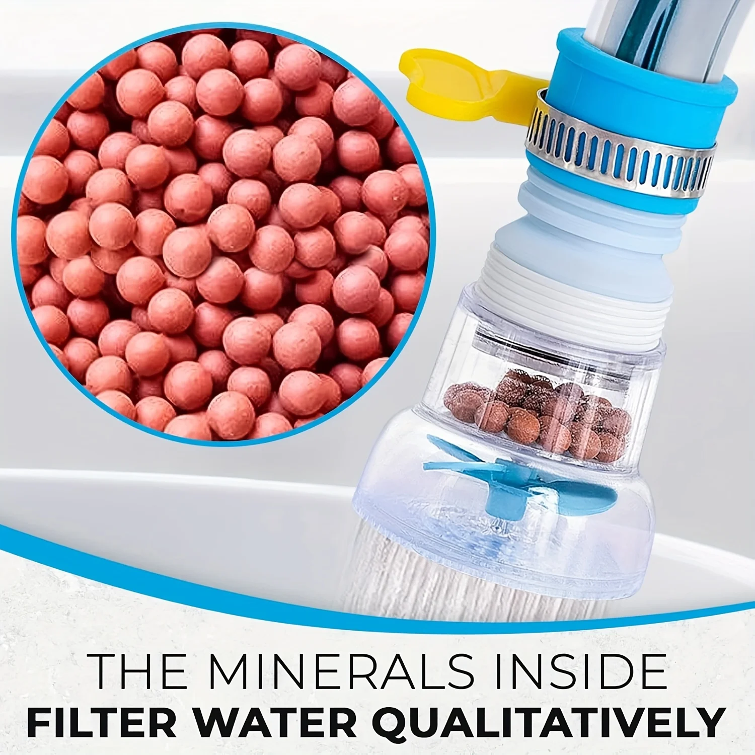 360 Grad verstellbarer Wasserhahn-Verlängerung für Küchenspüle, mehrfarbiger Leitungswasserfilter mit Sedimentkugeln, Bio-Filter, UV-Sterilisator – Detail 4