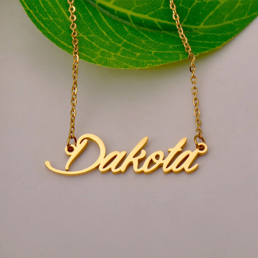 

AOLOSHOW Dakota Stainless Steel Name Necklace for Women Gold Plated Letter Pendant Jewelry Gift