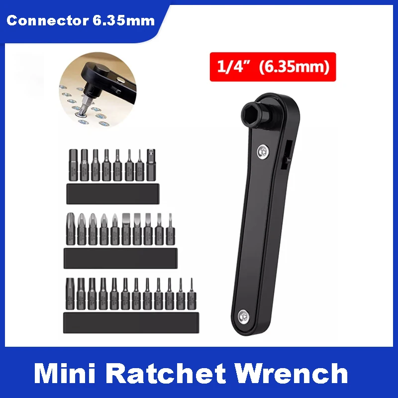 

Mini Ratchet Wrench 1/4 inch Hex Socket Wrench Screwdriver Bit Mix Set Hand Tool