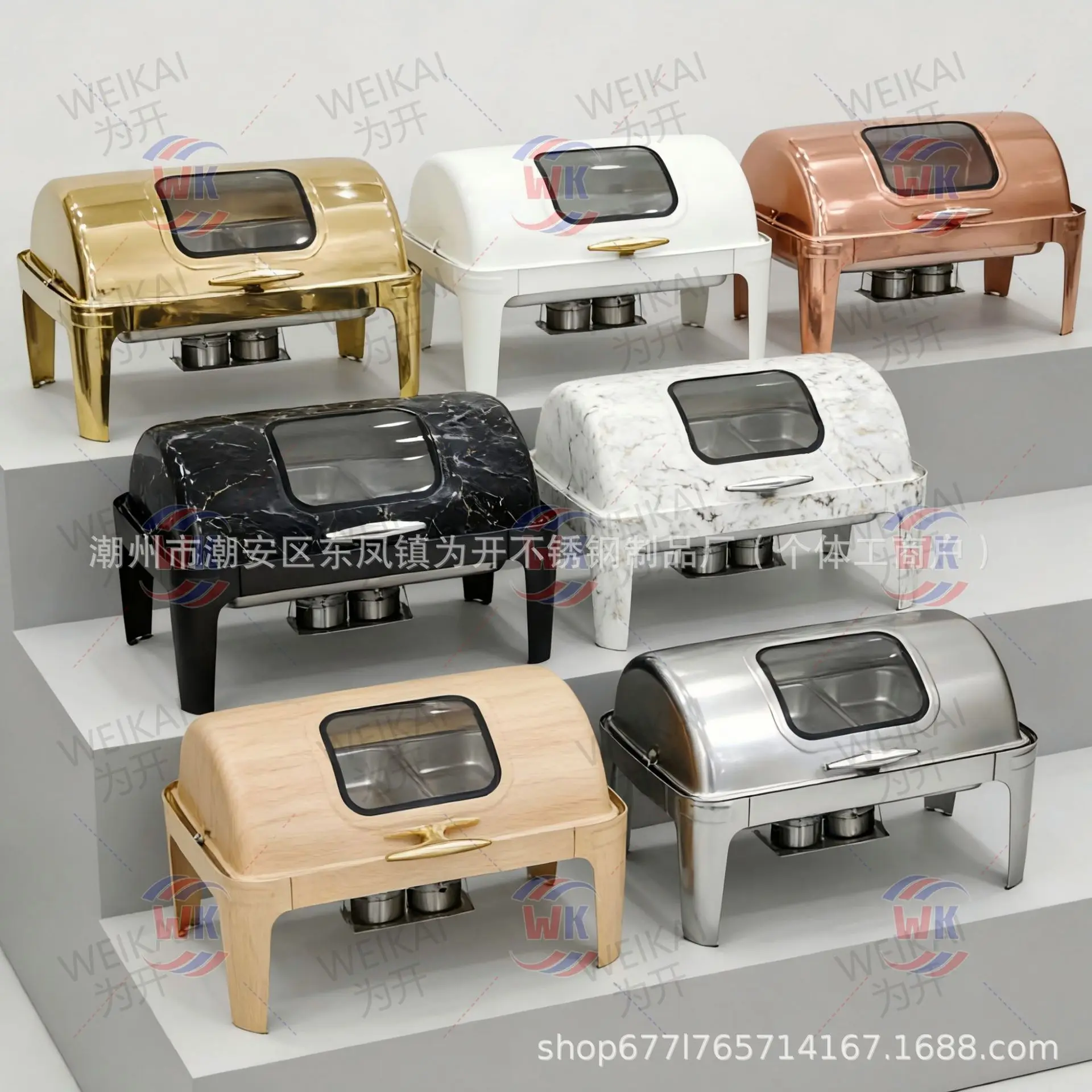 12L Rectangular Gold Stainless Steel Chafing Dish, Full Flip Top Visible Alcohol Warmer for Hotel Buffet