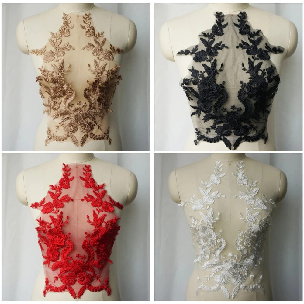 1pc Embroidered Lace Applique Sewing Flower Fabric Collar Patch for Wedding Party Gown Bridal Dress Clothes DIY Crafts