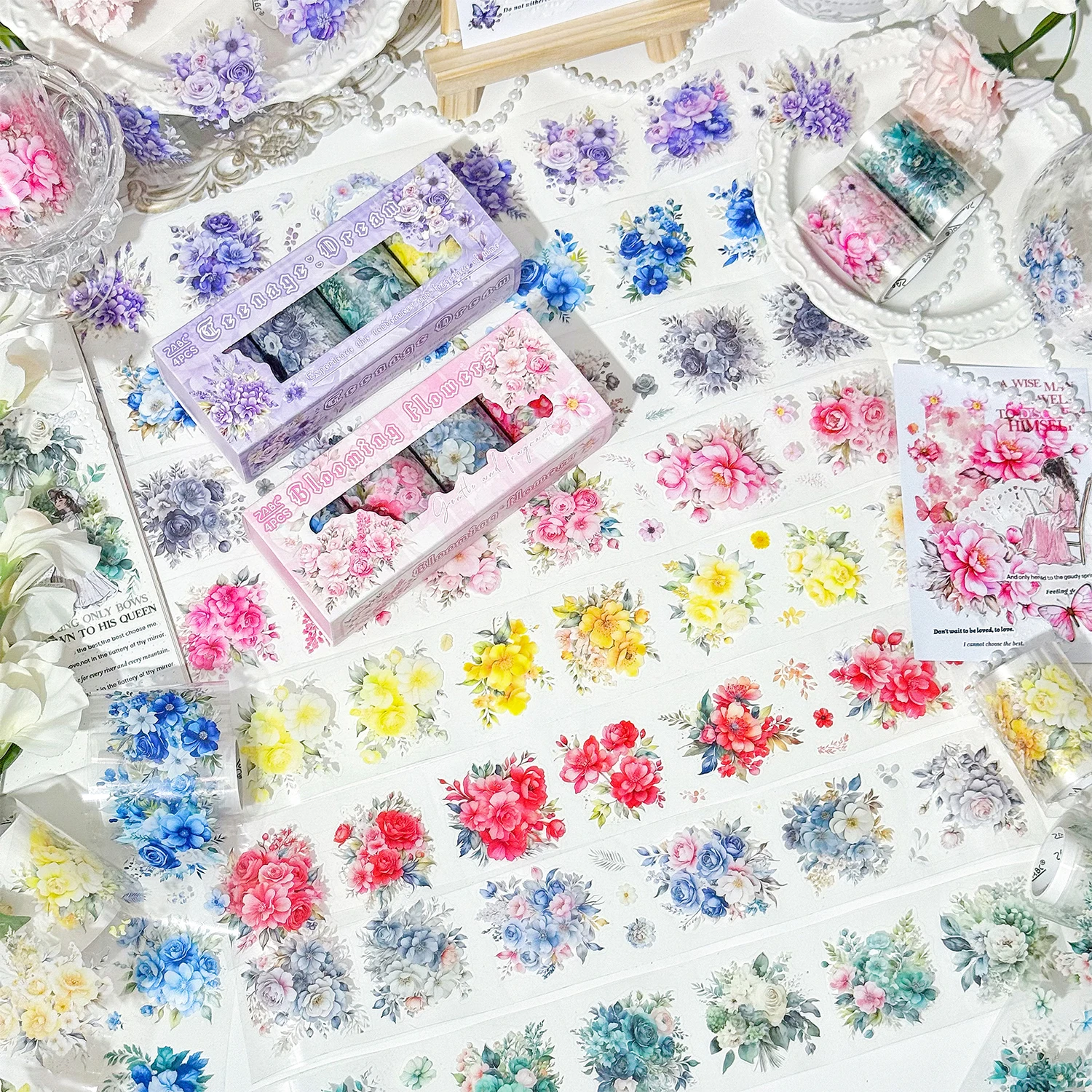 

4 рулона/2 м лазерный синий красный цветок японский набор ПЭТ лент декоративная малярная лента наклейки для скрапбукинга журнал эстетические канцелярские принадлежности