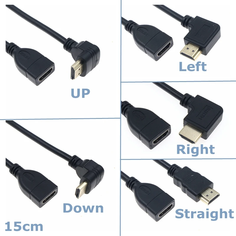 HDMI-Compatible Male to Female Adapter HDTVI AF Extension Cable 15cm Right Angle Cable Up, Down, Left, Right,