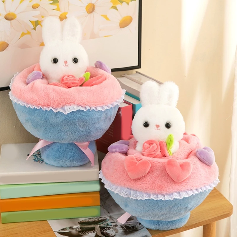 Joli bouquet lapin en peluche, animal en peluche pour l'anniversaire Saint-Valentin