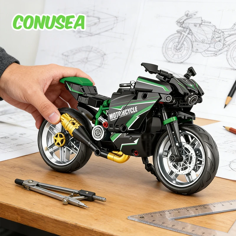 مكعبات بناء دراجات نارية، سيارات كلاسيكية، ديكورات مكتبية، مركبات سباق، ألعاب للأطفال وهدايا للأولاد