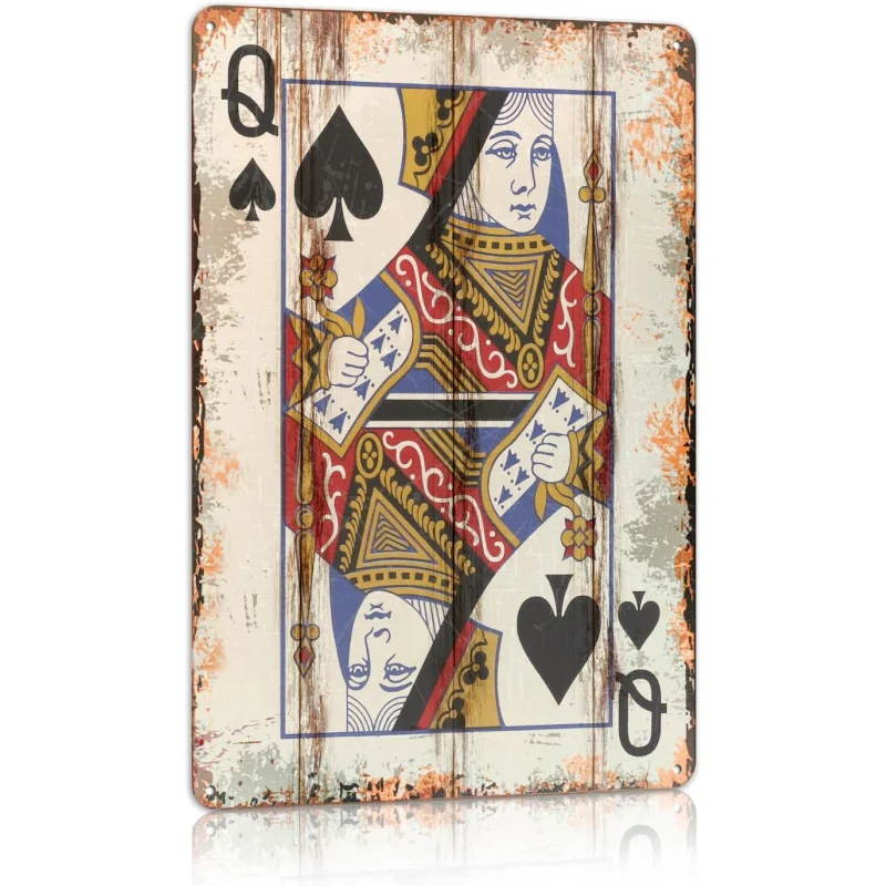 

Iron Painting Interesting Art Retro Poker Card Metal Logo Spades Queen Men's Cave Wall 12 x 8 inches