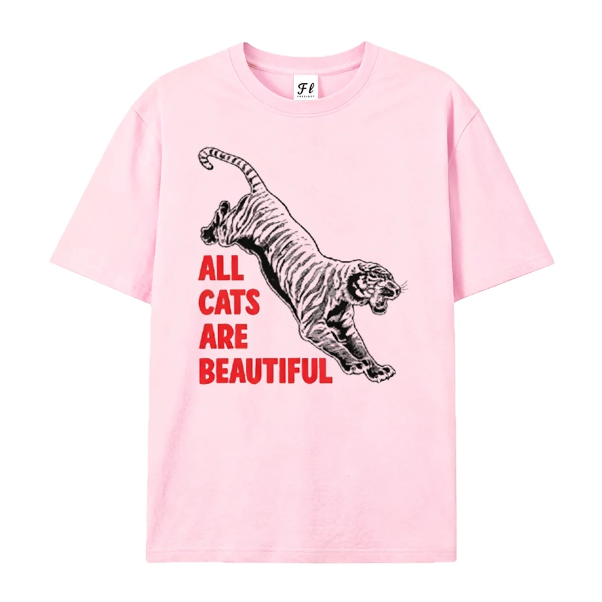 All Cats Are Beautiful Graphic T‑Shirt Vintage Engraving Pouncing Tiger Retro Animal Aesthetic Casual Short Sleeve Tops Outfits