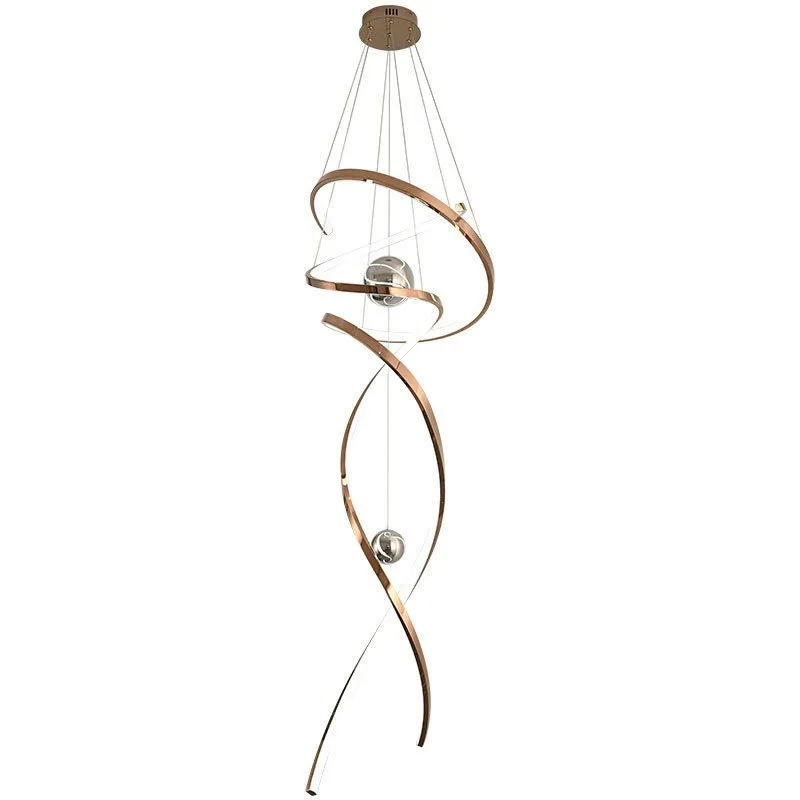 Modern simple villa chandelier, light luxury duplex building with high living room rotating staircase chandelier