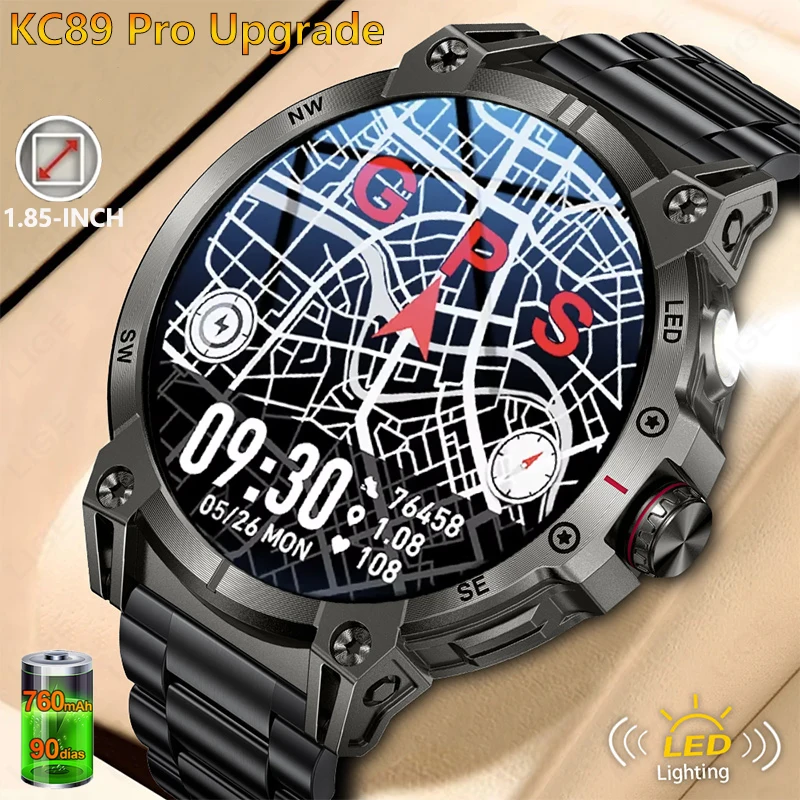 

LIGE New Men Smart Watch 760mah Large Battery 1.85'' Screen Flashlight Compass Bluetooth Call Military Sport Man Smartwatch 2025