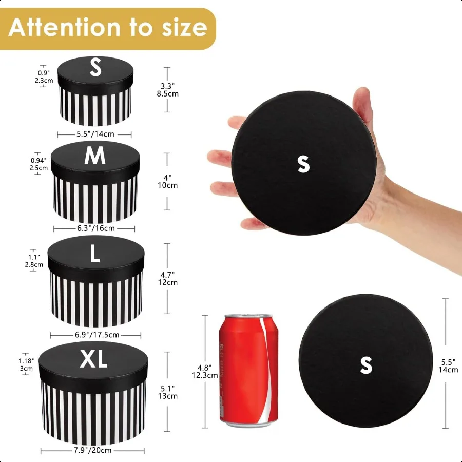 Gift Boxes with Lids for Presents Black and White Striped Round Box for Flower Arrangements Set of 4 Nesting Gift Boxes Bulk fo