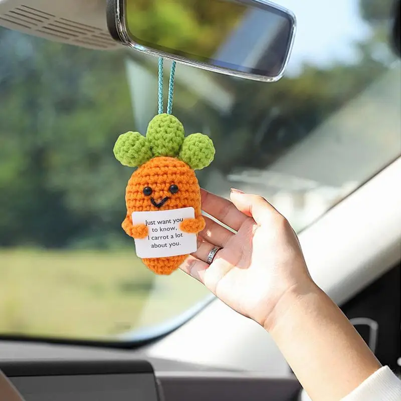 Emotional Support Vegetables Funny Plush Figures Crochet Carrot Motivational Knitted Fruit Doll Emotional Support Toy