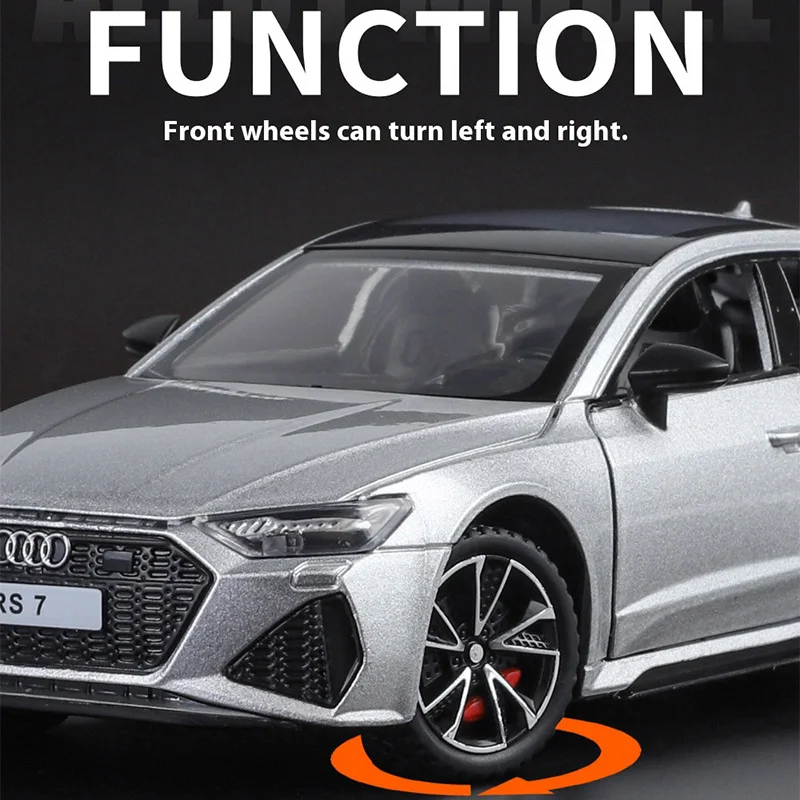 1/32 escala rs7 modelo de carro brinquedo liga diecast alta simulação com som e luz puxar para trás veículos brinquedos para crianças presentes natal