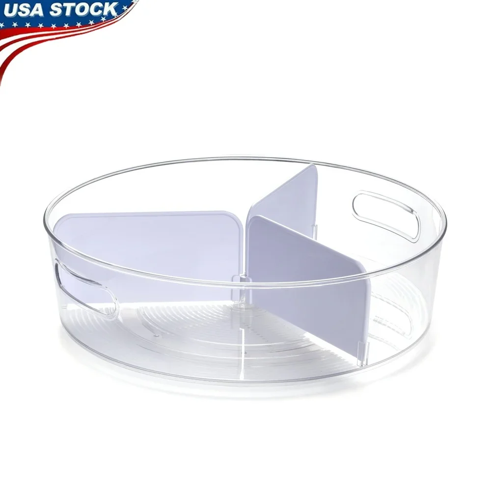 

Прозрачный проигрыватель Lazy Susan со съемными перегородками, решение для хранения, организация прачечной для кухни, ванной комнаты, удобная ручка для переноски