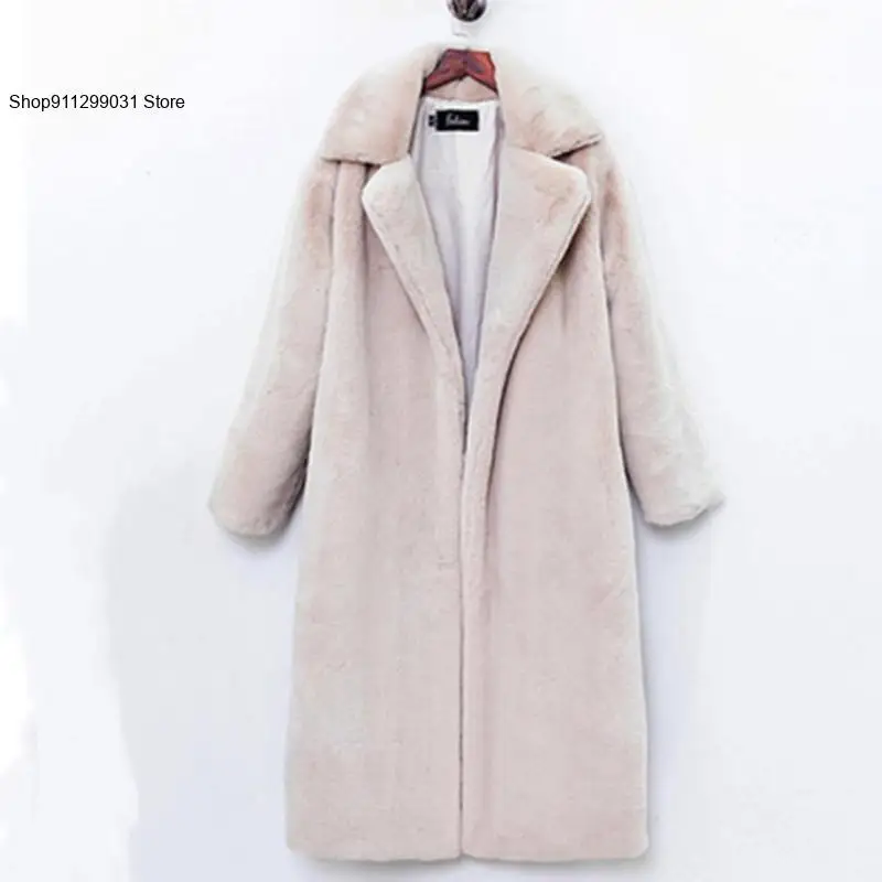 Women\'s Autumn and Winter Warm Coat Long Lapel Coat Faux Fur Loose Fashionable Thickened