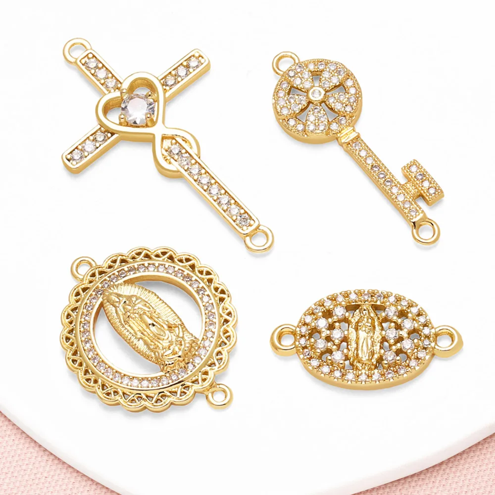 OCESRIO-abalorios de cruz grande de cristal blanco para pulsera, llave chapada en oro y cobre, componente de fabricación de joyería hecha a mano de la Virgen María chma408
