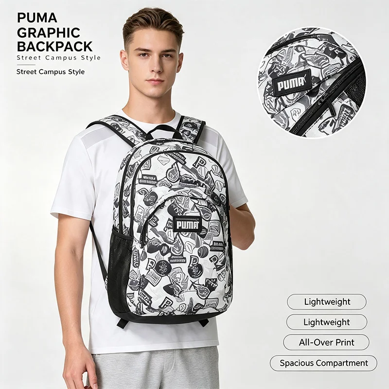puma-graphic-backpack-black-white-school-backpack-all-over-print-adjustable-shoulder-durable-spacious-casual-campus-daypack