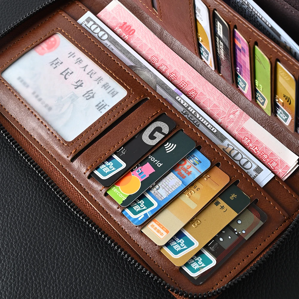 Men's Long Wallet Zipper PU Leather RFID Wallets for men and women Clutch Bag Multifunction Credit Card Holder Purse Man image 6