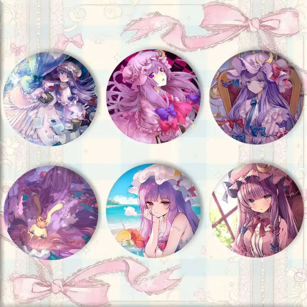 Cartoon T-Touhou Project Patchouli Knowledge Manga Badges Round Cosplay Pin Bag Decor Fans Collect Friends Gifts Brooch Souvenir