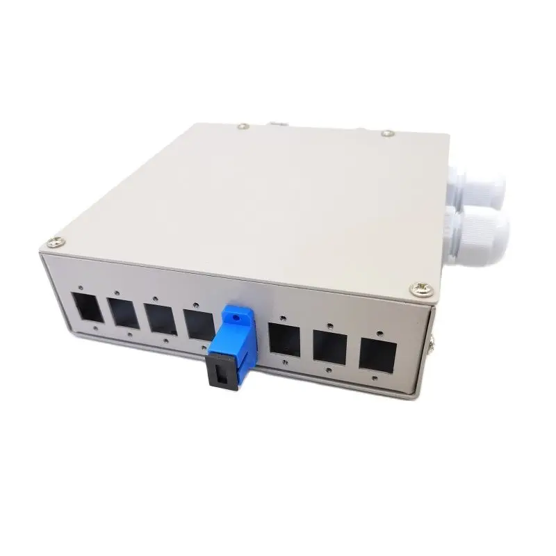 8-Port DIN-Rail Fiber Splice Box: 2-cable entries, suitable for 8-Port SC Simplex Adapter, ST Simplex Adapter, LC Duplex Adapter