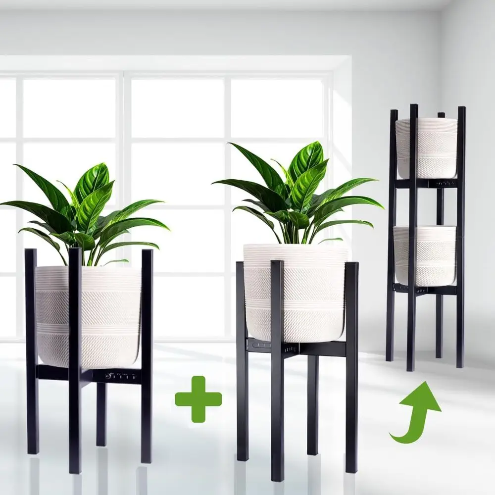 

Двухуровневая металлическая подставка для растений - для дома и улицы, регулируемая, прочная, черная, для больших горшков (8-12 дюймов), устойчивая к ржавчине, S