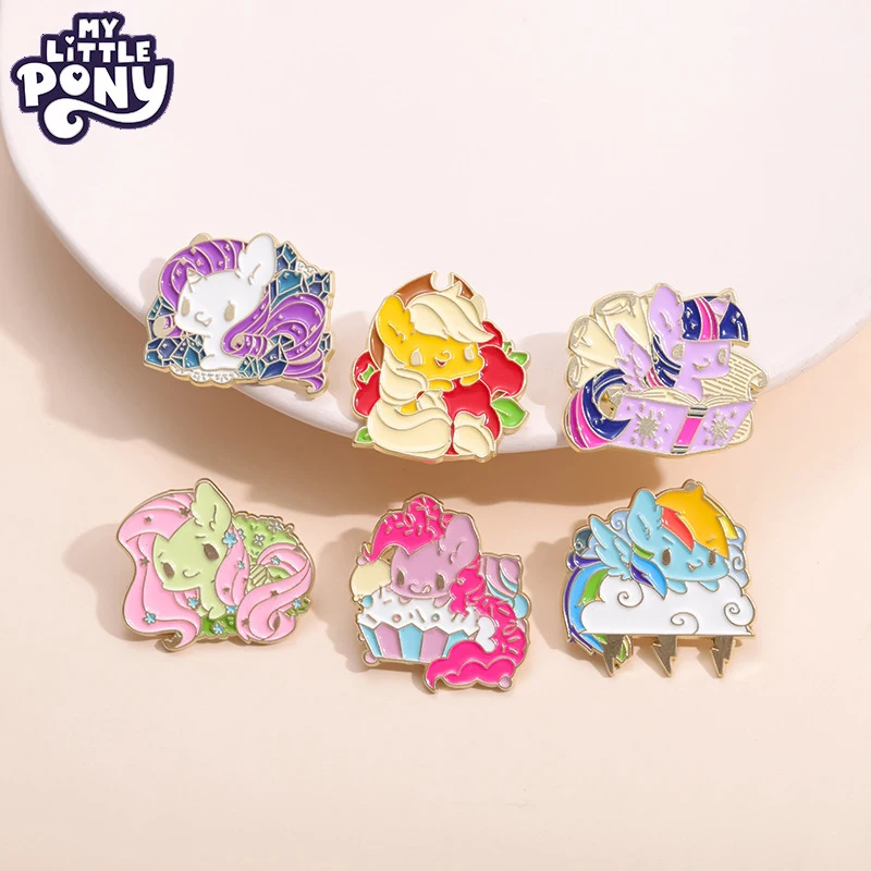 

6PCS Kawaii My Little Pony Cartoon Metal Brooch Pinkie Pie Children Cute Clothing Accessories Backpack Decoration Christmas Gift