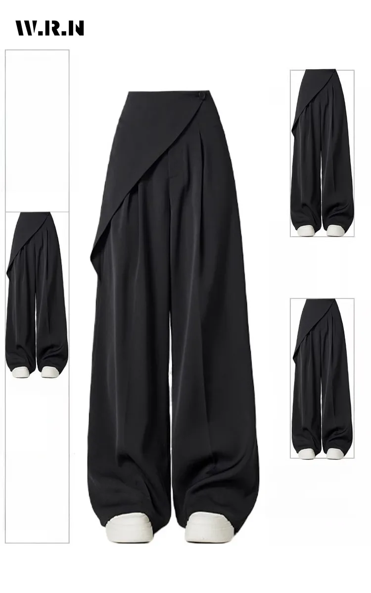 

2025 зимний повседневный стиль, однотонные костюмные брюки с высокой талией, женские модные свободные базовые брюки полной длины с широкими штанинами на заказ