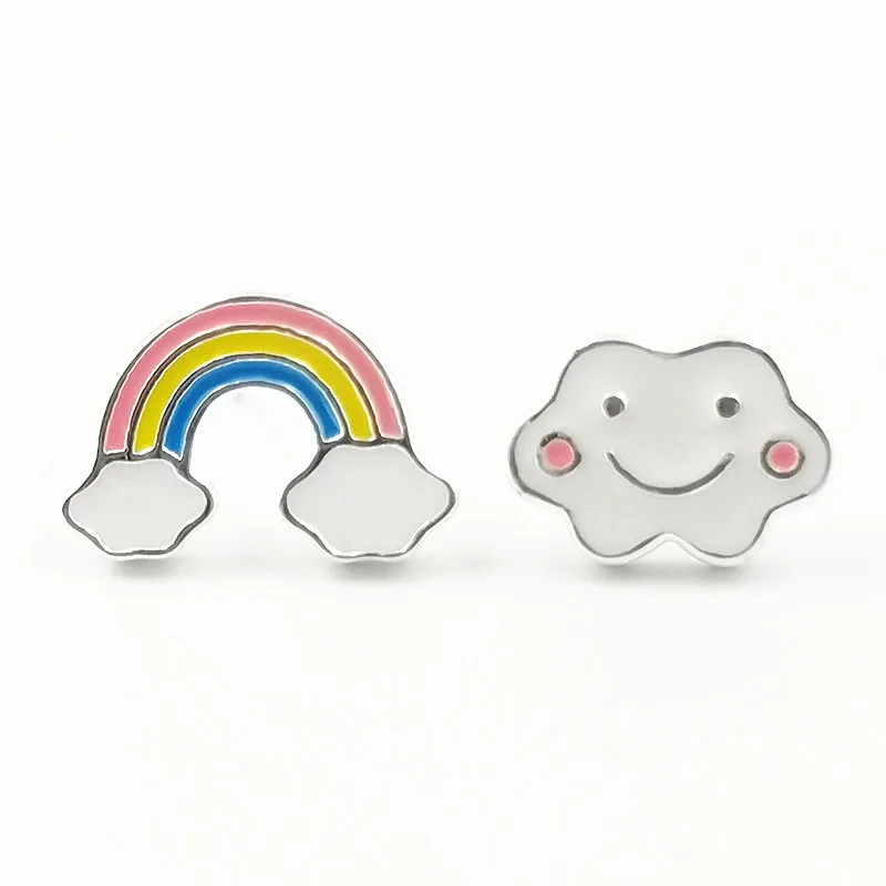 

Hot New 925 Tibetan Silver Cute Cloud Rainbow Earrings Simple Fashion Small Asymmetrical High Quality Jewelry