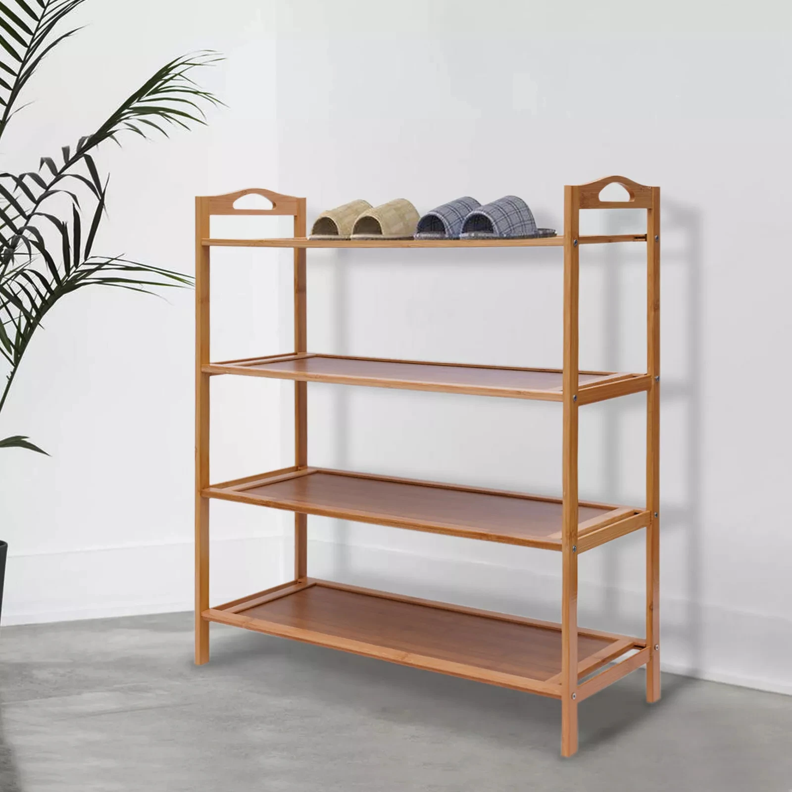 

Bamboo Shoe Storage Rack - 4-Tier Wood Shoe Display Organizer for Entryway
