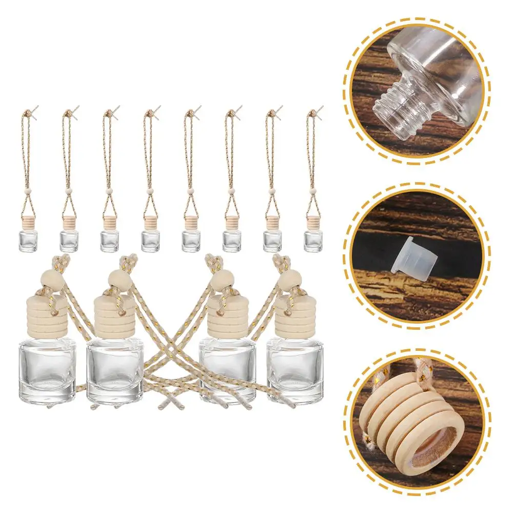 12개 유리 향수병 미니 DIY 나무 캡 아로마테라피 디퓨저 차량용 걸이형 에센셜 오일 여행용 소형 재사용 가능