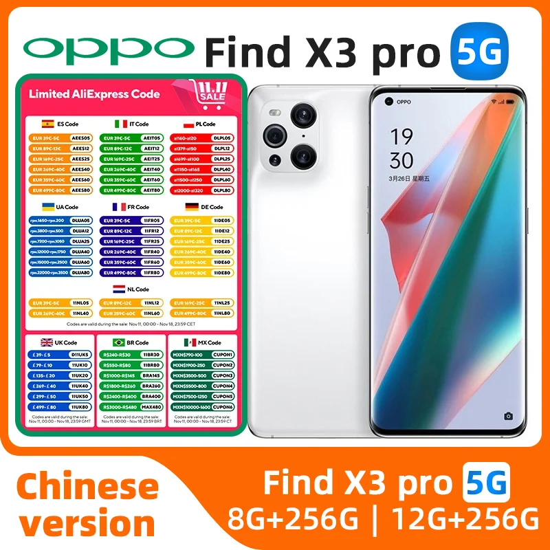 OPPO Find X3 Pro 5g SmartPhone Snapdragon 888 12GB 256GB 6.7inch AMOLED 120Hz Screen  65W Super VOOC2 Google Play used phone