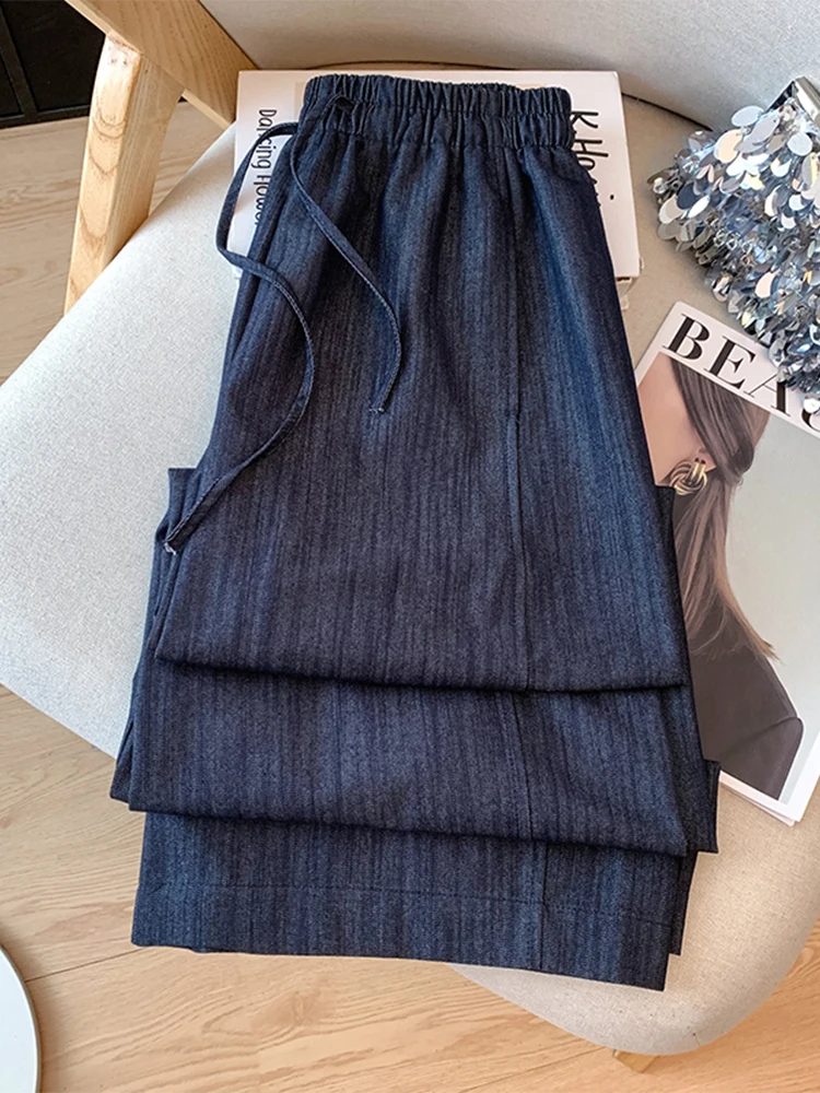 

Легкие джинсы из ледяного шелка с широкими штанинами для женщин, весенне-осенние повседневные брюки, мягкие джинсовые спортивные штаны для прогулок