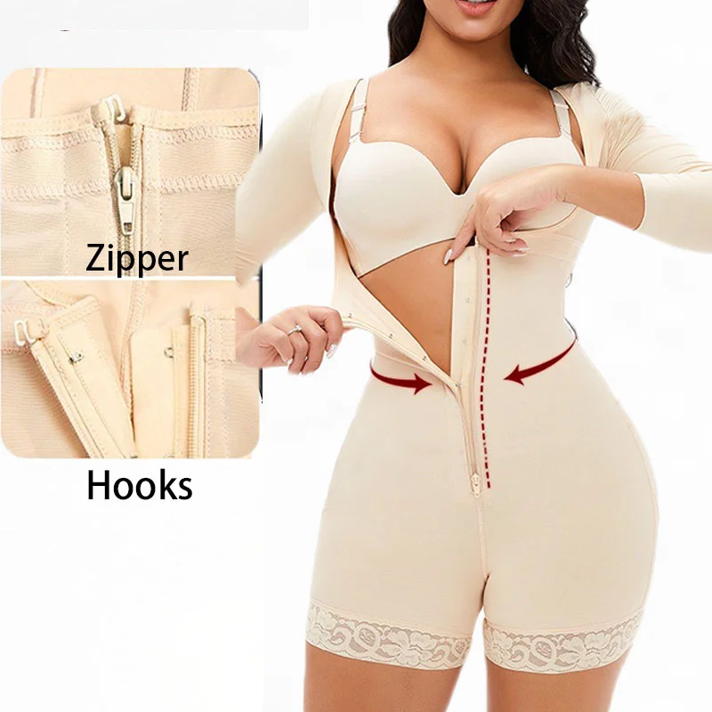 GUUDIA Arm Shaper Open Bust Long Sleeve Faja Hook Zipper Fajas Tummy Control Shorts Shapewear Compression Shaper Post Surgery