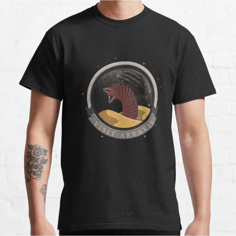 

Visit Arrakis Distressed Vintage Dune Sci Fi Gift t shirt for man Large size Tops 100% cotton printed mens Clothes