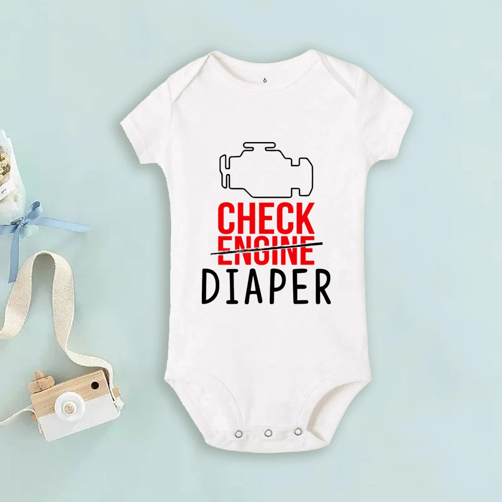 Funny Poopy Diaper Baby Romper Check Engine Baby Bodysuit Cute Mechanic Infant Bodysuits Boys Girls Clothes Newbron Gift