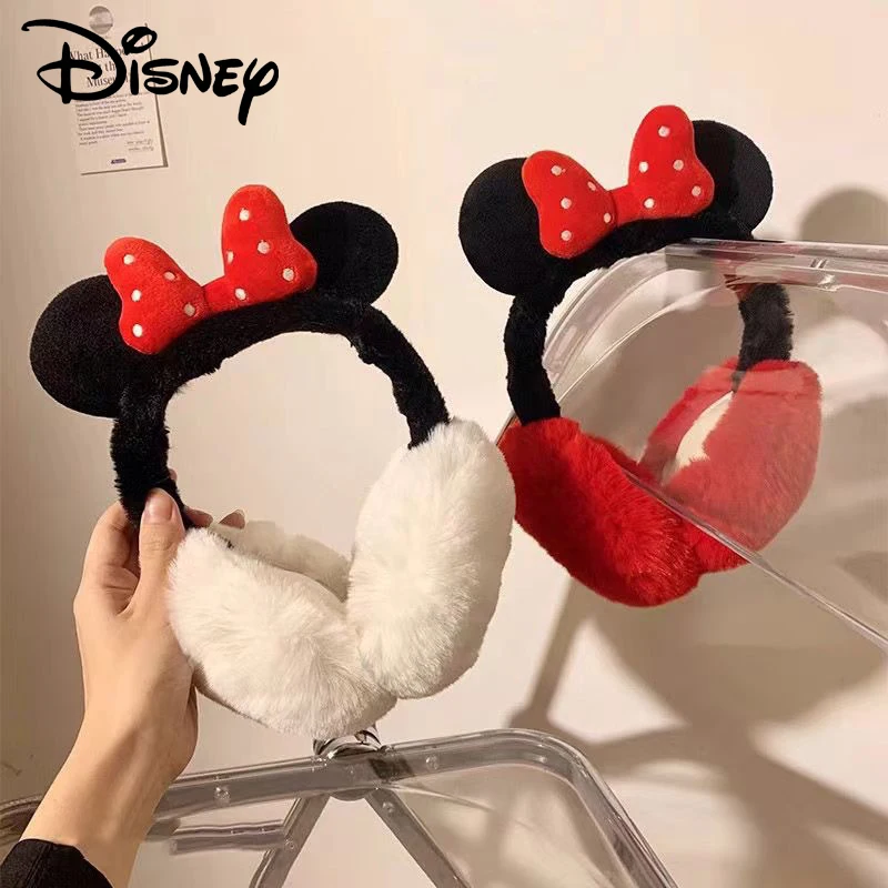 Disney Mickey Mouse and Minnie Cartoon Bow Warm Earmuffs Foldable Plush Ear Bags Cycling Windproof Ear Protection Ear Covers