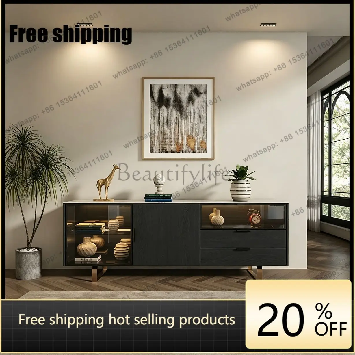Hot Italian light luxury glass TV cabinet modern simple entrance living room wall locker