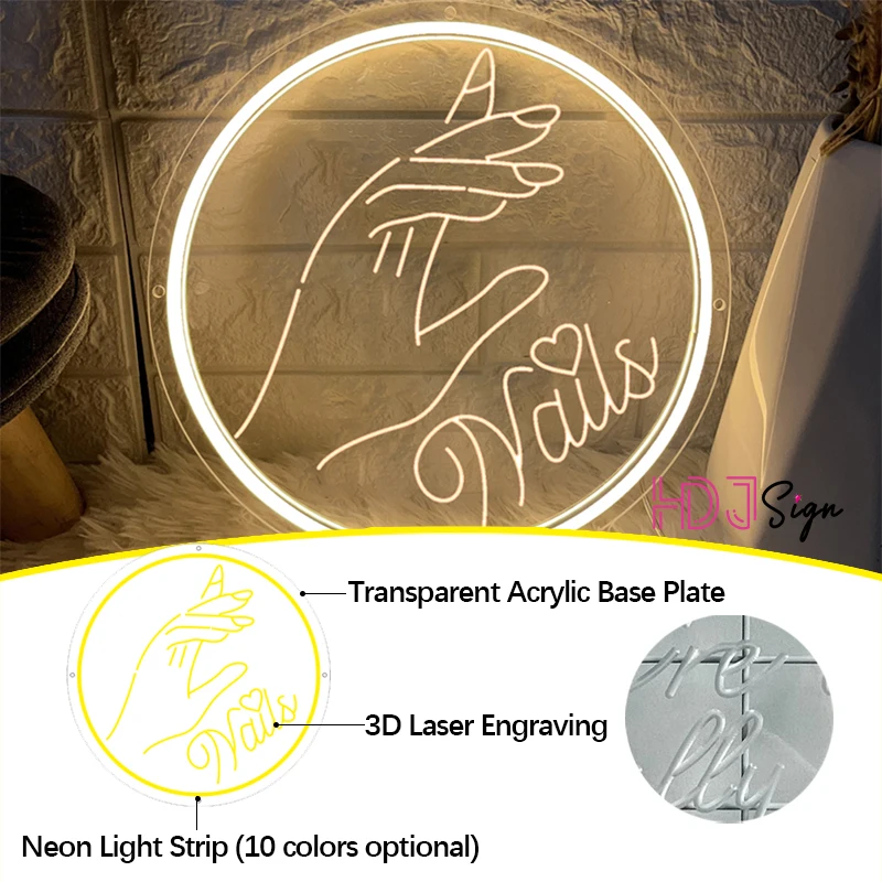 Unhas personalizadas sinal de néon loja de beleza casa mulher meninas decoração do quarto decoração da parede 3d escultura sinal led sinais luminosos presente natal