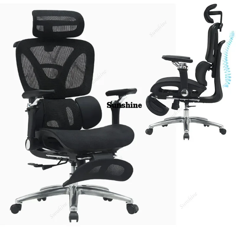 Chaise de bureau ergonomique avec siège en maille, appui-tête réglable, repose-pieds, soutien lombaire confortable, chaise ergonomique