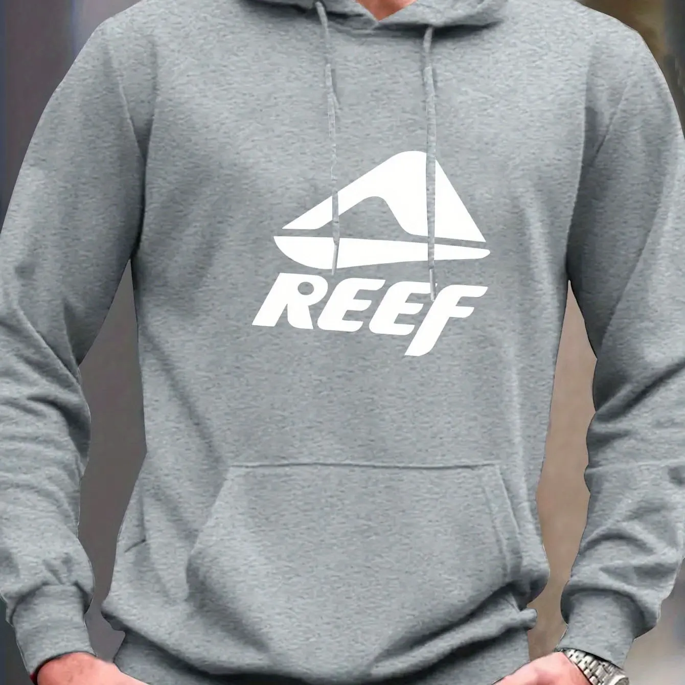 هوديي كاجوال بأكمام طويلة للرجال، بلوفر من البوليستر بنمط هندسي مع جيب، ياقة بغطاء للرأس، ملابس كاجوال للخريف والشتاء #4