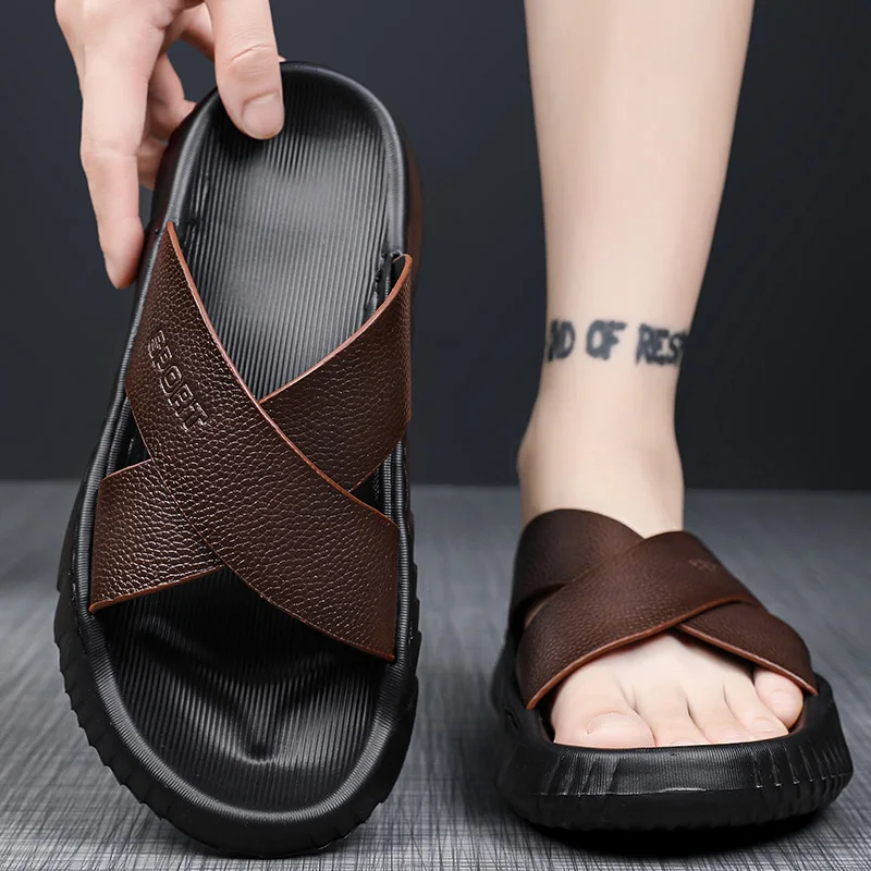 Mens Trendy Slippers Sandals Beach Shoes Summer Open Toe Casual Sandals Outdoor Indoor Slippers Soft Bottom Comfortable Non-slip