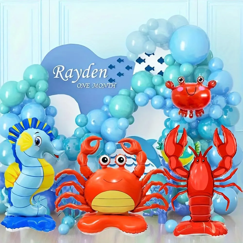 3 Stück niedliche Meerestier-Luftballons in Form eines Stehkrabben-Seepferdchens für die Meeresparty-Dekoration, Geburtstagsartikel, Geschenke